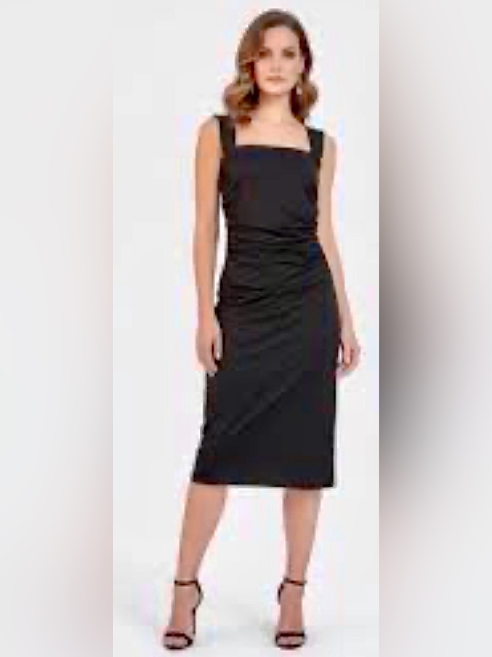 Camilla Coelho LBD Midi Dress W Trapezoid Neck & Angled Shoulder Straps ZB14